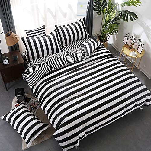 Product Cover wuy Black and White Bedding Set 3PC Striped Duvet Cover Pillowcase Reversible Design Home Textiles (Full,1 Duvet Cover +2 Pillow)
