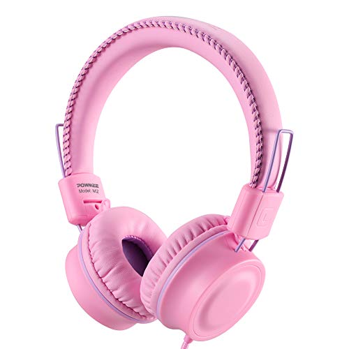 Product Cover POWMEE M2 Kids Headphones Wired Headphone for Kids,Foldable Adjustable Stereo Tangle-Free,3.5MM Jack Wire Cord On-Ear Headphone for Children/Teens/Girls/School/Kindle/Airplane/Plane/ (Pink)