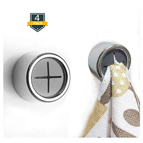 Product Cover Kitchen Towel Hooks 4 pack - Self Adhesive & Easy Installation - Premium Chrome Finish - Strong Hold & Easy Removal - Modern Design & Innovative - Easy and Ideal Towel Holders for the Bathroom, Shower
