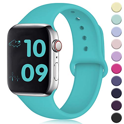 Product Cover DaQin Bands Compatible with Apple Watch Band 42mm 44mm, Soft Silicone Sport Replacement Wristbands Strap for Apple iWatch Series 5 Series 4, Series 3/2/1, Teal, S/M