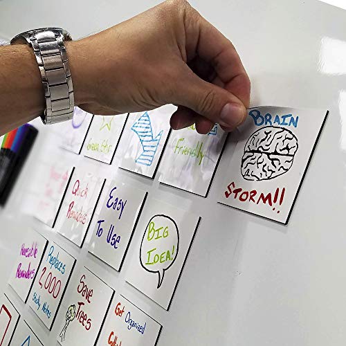 Product Cover mcSquares Stickies Dry-Erase Sticky Notes. Reusable Whiteboard Stickers 3in x 3in 24 Pack. Never Buy Paper Post Notes Again, Its Eco-Friendly! with Smudge-Free Wet-Erase Marker