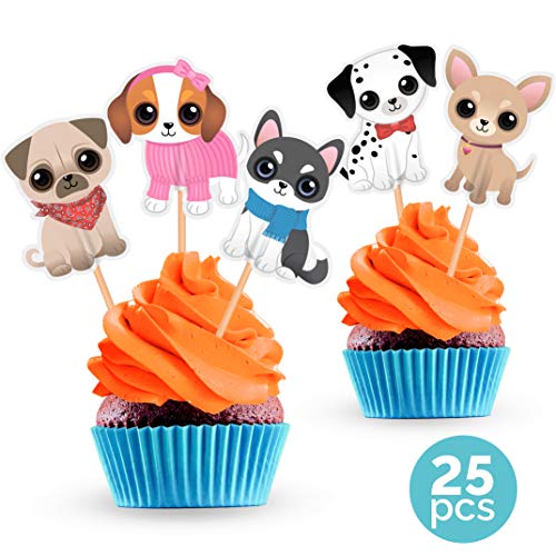 Product Cover Dog Cupcake Cake Toppers - Puppy Pet Theme Birthday Party Decorations Supplies - 25 PCS