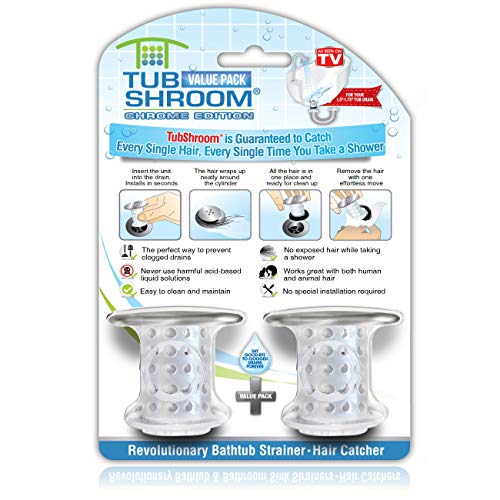 Product Cover TubShroom Chrome Edition Revolutionary Tub Drain Protector Hair Catcher, Strainer, Snare, 2 Pack