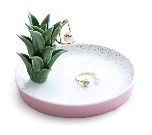 Product Cover Vellarr Aloe Ring Holder Jewelry Tower Ceramic Cactus Dish Plate Jewel Display Organizer Trinket Tray, Valentines Birthday Gifts