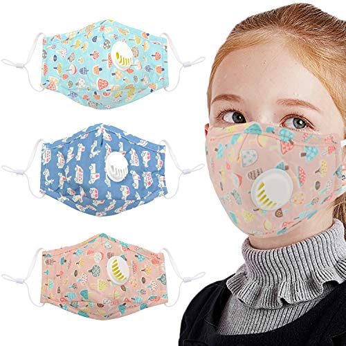 Product Cover Dust Mask for Kids,Aniwon 3 Pcs PM2.5 Kids Mouth Face Mask with 6 Pcs Activated Carbon Filter Insert,Washable Cute Cotton Mouth Mask with Adjustable Straps (Colorful)