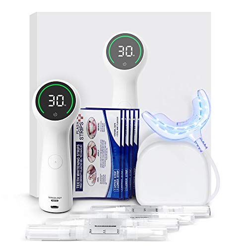 Product Cover SENSOLOGY Teeth Whitening Kit,Carbamide Peroxide,(4) 3ml Gel Syringes,(5) Teeth Whitening Strips,Teeth Whitener Accelerator with 16 Powerful LED Light,7 Built-in Timers,Mouth Tray and Case