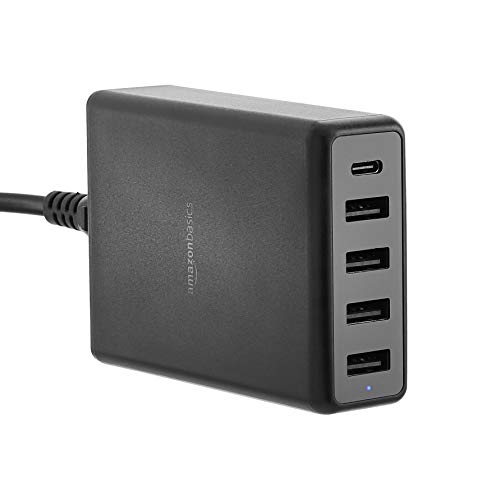 Product Cover AmazonBasics 5-Port Wall Charger (60W) with 4 USB-A Ports and 1 USB-C Port with 30W Power Delivery - Black
