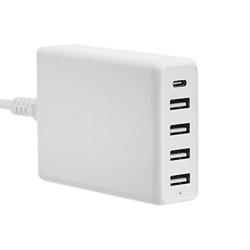 Product Cover AmazonBasics 5-Port Wall Charger (60W) with 4 USB-A Ports and 1 USB-C Port with 30W Power Delivery - White