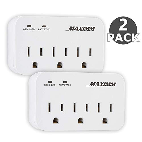 Product Cover Maximm 2-Pack Multi-Outlet Grounded Wall tap Plug Adapter Outlet Extender/Splitter Travel Power Strip Surge Protector, 1200 Joules, White, ETL Listed