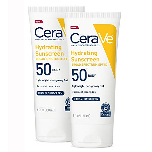 Product Cover CeraVe 100% Mineral Sunscreen SPF 50 | Body Sunscreen With Zinc oxide & Titanium Dioxide for Sensitive Skin | 5 Oz, 2 Pack