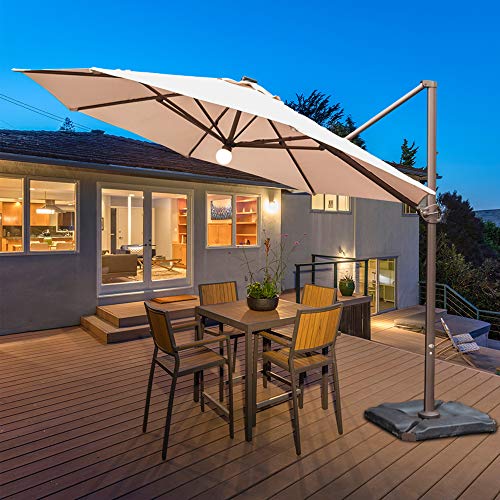 Product Cover Abba Patio 11 Feet Offset Cantilever Umbrella with Solar Lights, Beige