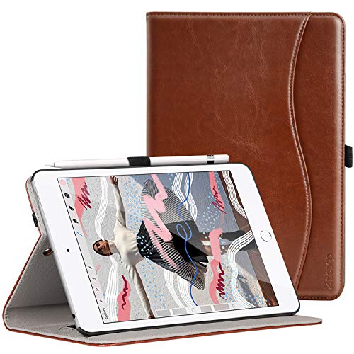 Product Cover Ztotop for iPad Mini 5 Case, Leather Folio Stand Protective Case Smart Cover with Multi-Angle Viewing, Paperwork Card Pocket, Functional Elastic Strap for iPad Mini 5th Gen 2019 - Brown
