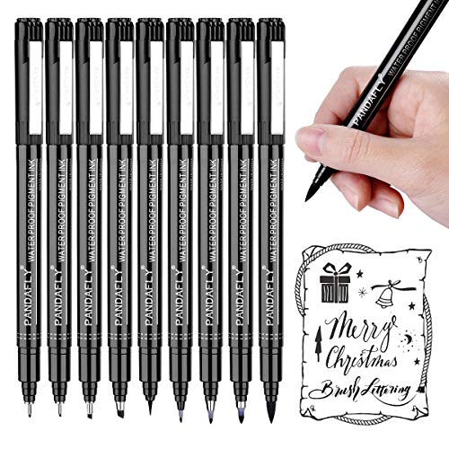 Product Cover Hand Lettering Pens, 9 Size Black Calligraphy Pen Brush Markers Set for Beginners Writing, Bullet Journaling, Signature, Multiliner, Sketching, Art Drawing, Water Color Illustrations