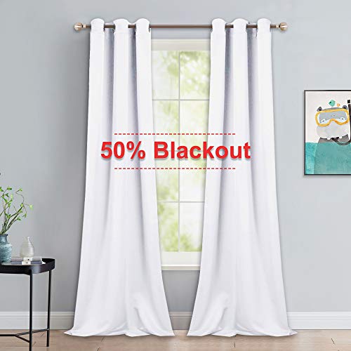 Product Cover NICETOWN Long White Curtains for Patio - Home Decoration Grommet Top Drapes, White Bedroom Panels (42 inches Wide x 90 inches Long, White, 2 Panels)