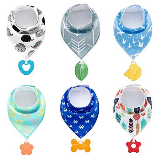 Product Cover PandaEar Baby Bandana Drool Bibs 6-Pack with Teething Toys, Super Absorbent, 100% Organic Cotton, Neutral Color for Boys & Girls (Neutral)