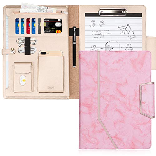 Product Cover Toplive Padfolio Portfolio Case, Conference Folder Executive Business Padfolio with Document Sleeve,Letter/A4 Size Clipboard,Business Card Holders, Portfolio Padfolio for Women/Men,Marbling Pink
