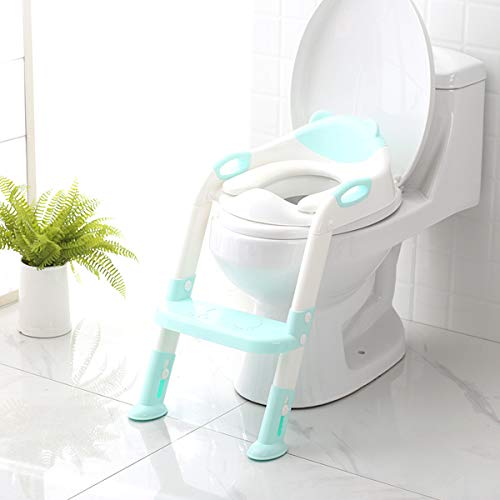 Product Cover Potty Training Seat with Step Stool Ladder,SKYROKU Potty Training Toilet for Kids Boys Girls Toddlers-Comfortable Safe Potty Seat with Anti-Slip Pads Ladder (Blue)