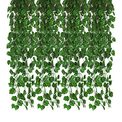 Product Cover Kalolary 78 Ft 12 Strands Artificial Ivy Garland Leaf Vines Plants Greenery, Hanging Fake Plants, for Wedding Backdrop Arch Wall Jungle Party Table Office Decor (Watermelon Leaf)