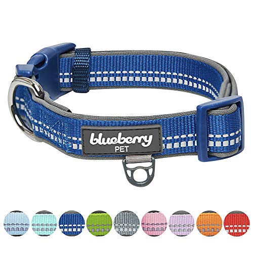 Product Cover Blueberry Pet 2019 New 9 Colors Soft & Safe 3M Reflective Neoprene Padded Adjustable Dog Collar - Navy Pastel Color, Large, Neck 18