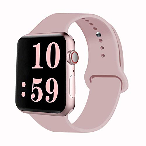 Product Cover VATI Sport Band Compatible for Apple Watch Band 38mm 40mm, Soft Silicone Sport Strap Replacement Bands Compatible with 2019 Apple Watch Series 5, iWatch 4/3/2/1, 38MM 40MM S/M (Pink Sand)