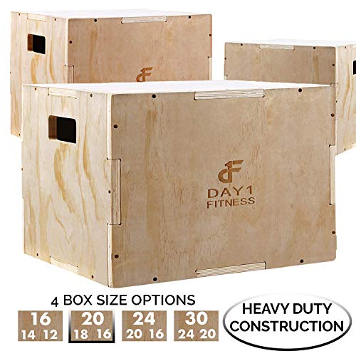 Product Cover Wood Plyometric Box 20/18/16 by Day 1 Fitness, 3-in-1, for Crossfit Training, Jumps - Heavy-Duty, Non-Slip Plyo Boxes with Rounded Corners for Safety - Durable Conditioning Equipment