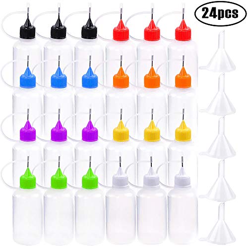 Product Cover DEPEPE 24pcs 30ml Needle Applicator Tip Bottles, Translucent Glue Bottles and 8 Color Tips for DIY Quilling Craft, Acrylic Painting, with 5 Funnel