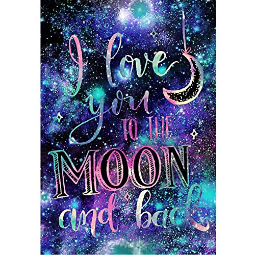 Product Cover DIY 5D Diamond Painting by Number Kits, Crystal Rhinestone Diamond Embroidery Paintings Pictures Arts Craft for Home Wall Decor, Full Drill,I Love You to The Moon and Back (J4764XKMY-11.8X15.7in)