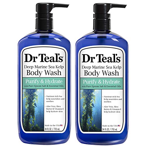 Product Cover Dr Teal's Epsom Salt Bath and Shower Body Wash with Pump - Deep Marine Sea Kelp and Essential Oils - Purify and Hydrate - Pack of 2, 24 Oz ea - Moisturize Your Skin, Relieve Stress and Sore Muscles