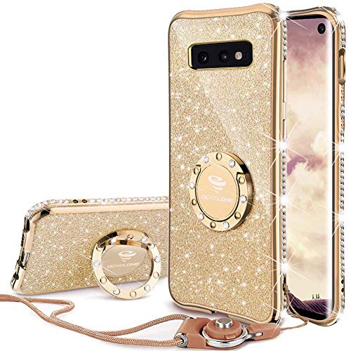 Product Cover OCYCLONE Galaxy S10e Case, Glitter Luxury Cute Phone Case for Women Girls with Kickstand, Bling Diamond Rhinestone Bumper Ring Stand Compatible with Galaxy S10e Case for Girl Women - Gold