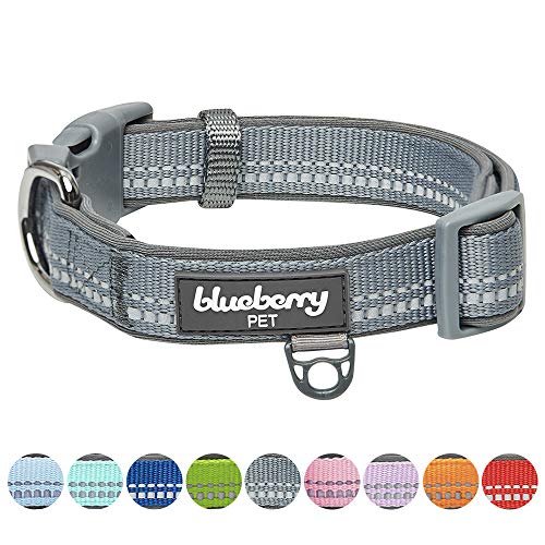 Product Cover Blueberry Pet 2019 New 9 Colors Soft & Safe 3M Reflective Neoprene Padded Adjustable Dog Collar - Gray Pastel Color, Medium, Neck 14.5