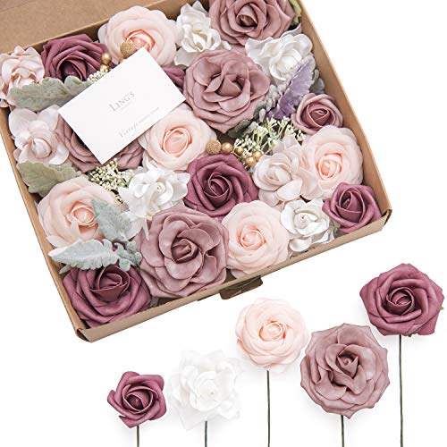 Product Cover Ling's moment Dainty Dusty Rose Artificial Wedding Flowers Combo for Wedding Bouquets Centerpieces Flower Arrangements Decorations (Dainty Dusty Rose)
