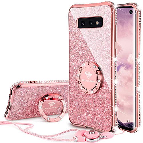 Product Cover OCYCLONE Galaxy S10e Case, Glitter Luxury Cute Phone Case for Women Girls with Kickstand, Bling Diamond Rhinestone Bumper Ring Stand Compatible with Galaxy S10e Case for Girl Women - Rose Gold [Pink]
