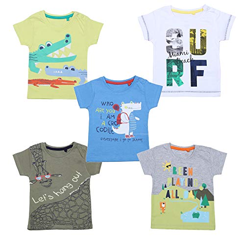 Product Cover YUV Multi-Color Pack of 5 Cotton Printed T-Shirts with Shoulder Poppers - 18 to 24 Months