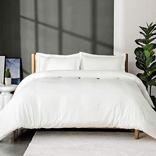 Product Cover Bedsure White Washed Duvet Cover Set Full/Queen Size with Zipper Closure,Ultra Soft Hypoallergenic Comforter Cover Sets 3 Pieces (1 Duvet Cover + 2 Pillow Shams), 90X90 inches