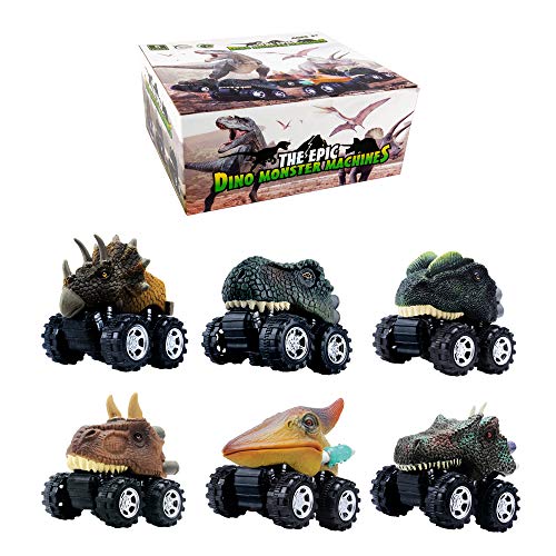 Product Cover GreenKidz Dinosaur Toys Pull Back Cars Dinosaurs Party Favors Games Dino Toy for 3 Year Olds Boys Kids and Toddlers The Epic Dino Monster Truck Machines 6 Pack Birthday Gifts Supplies T-rex