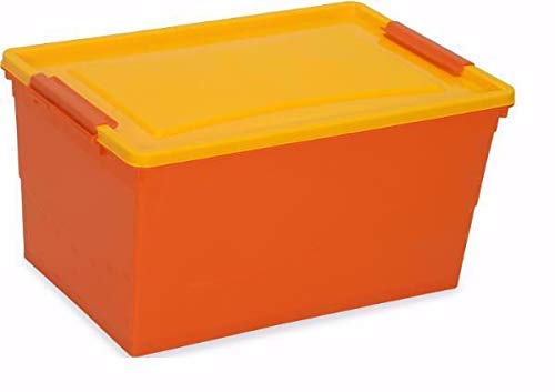 Product Cover Nilkamal Plastic Stackable Storage Box with Wheels, 50 L, (Orange and Yellow)