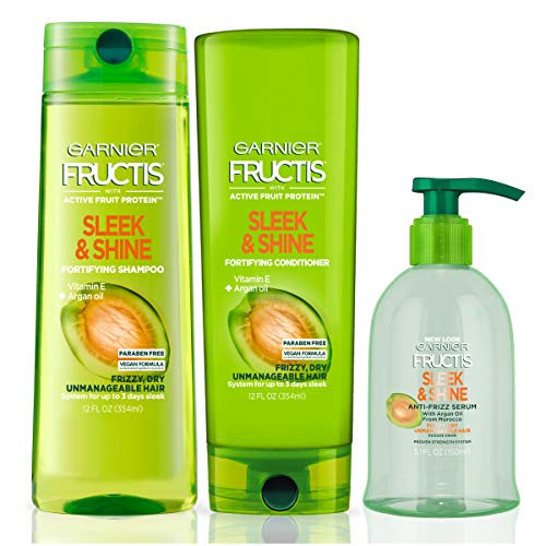 Product Cover Garnier Hair Care Fructis Sleek & Shine Shampoo, Conditioner, and Anti Frizz Serum Treatment, For Frizzy, Dry Hair, Made With Argan Oil, Paraben Free, 1 Kit