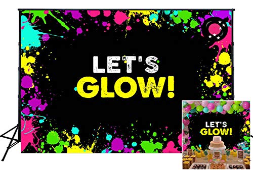 Product Cover Muzi 6.5x5ft Neon Glow Party Backdrop Let's Glow Splatter Photography Background Seamless Thin Vinyl Adults Birthday Decoration Photo Booth Banner for Studio Props SM-155