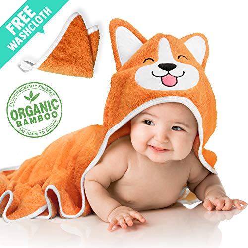 Product Cover Baby Aves Premium Hooded Baby Towel, 100% Organic Bamboo, Free Washcloth, Baby Shower Gift, Registry Gift, 35x35 for Newborns, Infants, Toddlers & Kids, for Boys & Girls at Bath, Pool & Beach (Orange)