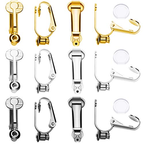 Product Cover Clip-on Earrings Converter Components with Post for Non-Pierced Ears 3 Colors and Comfort Earring Pads (Style A, 18 Pieces)