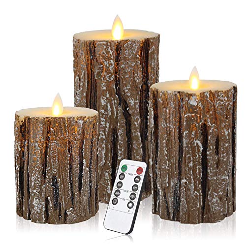 Product Cover Enpornk Flameless Candles Battery Operated Pillar Birch Effect Real Wax Flickering Moving Wick Electric LED Decorative Candle Sets with Remote Control Cycling 24 Hours Timer, 4