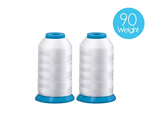 Product Cover Set of 2 Huge White Spools Bobbin Thread for Embroidery Machine and Sewing Machine - 5500 Yards Each - Polyester -Embroidex 90 Weight