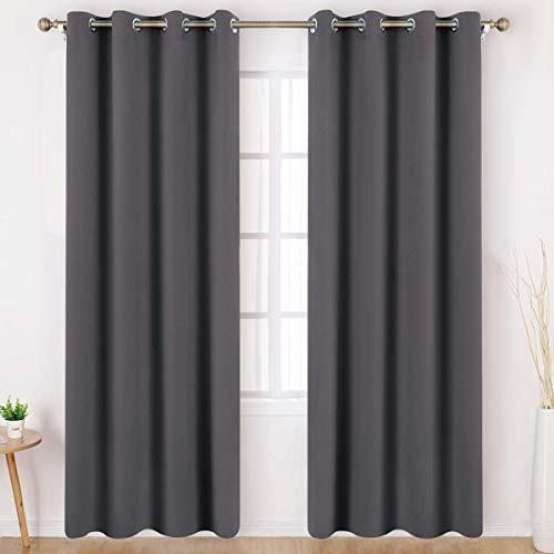 Product Cover HOMEIDEAS Grey/Gray Blackout Curtains Wide 52 X 84 inches Long Set of 2 Panels Room Darkening Curtains/Drapes, Thermal Insulated Grommet Window Curtains for Bedroom & Living Room