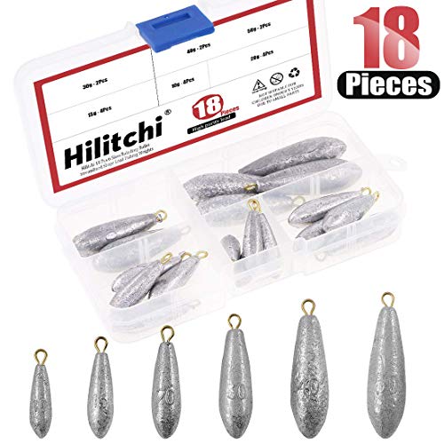 Product Cover Hilitchi 18 Pcs 6 Sizes Raindrop Bullet Streamlined Shape Lead Fishing Weights(10g,15g,20g,30g,40g,50g)