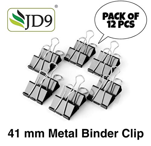 Product Cover JD9 Premium Quality 41 mm Black Large Paper Clips for Notes Letter, Papers,Binder Clamps in Office, Home, School, Institutions, Paper Holding Capacity Files Organized and Secure (Pack of 12 Pcs)