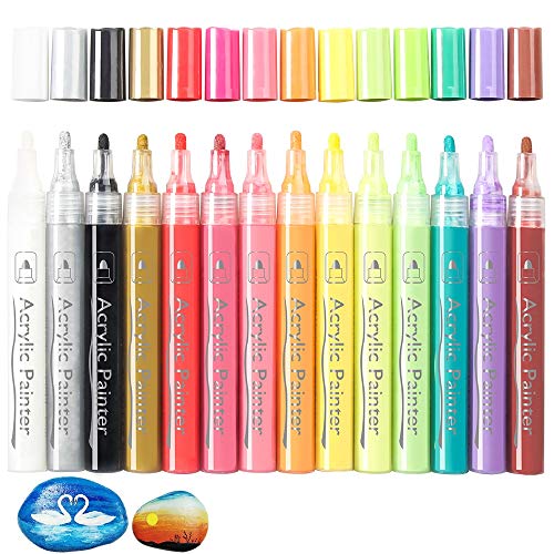 Product Cover [15 Colors] Acrylic Paint Pens, Tomorotec Art Permanent Paint Markers Set Kit for Rock Painting,Glass,Stone,Wood,Fabric,Metal,Ceramic,Rock DIY Crafts,Water Based