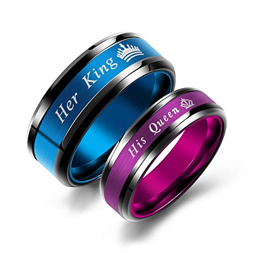 Product Cover Fashion Ahead His and Hers King and Queen Rings 2pcs Titanium Steel Matching Couple Promise Rings Engagement Anniversary Bands Valentine's Jewelry Gifts