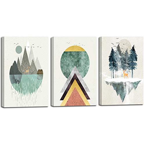 Product Cover Abstract Mountain in Daytime Canvas Prints Wall Art Paintings Abstract Geometry Wall Decor for Living Room Bedroom framed artwork, 12x16 inch/piece, 3 Panels Home bathroom Wall decor posters