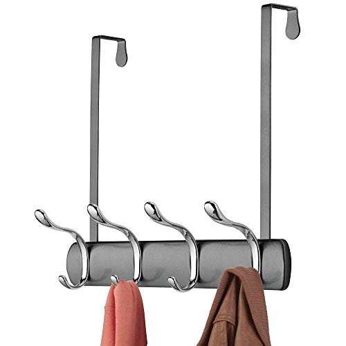 Product Cover mDesign Decorative Over Door 8 Hook Metal Storage - Long Easy Reach Organizer Rack for Coats, Hoodies, Hats, Scarves, Purses, Leashes, Bath Towels, Robes, Men, Womens Clothing - Graphite Gray/Chrome