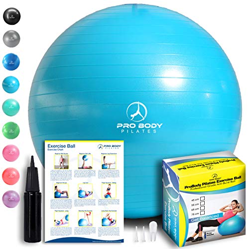 Product Cover ProBody Pilates Exercise Ball - Professional Grade Anti-Burst Fitness, Balance Ball for Yoga, Birthing, Stability Gym Workout Training and Physical Therapy - Work Out Guide Included (Teal, 55 cm)